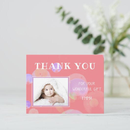 Roze belletjes Birthday Foto Hartelijk dank Briefk Uitnodiging Briefkaart (Staand voorkant)