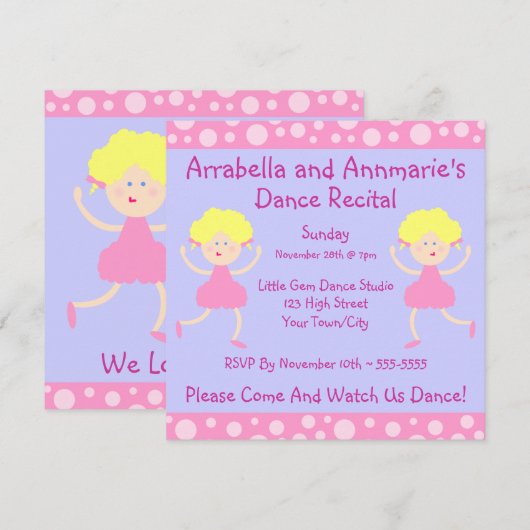 Roze belletjes Dance Overweging Uitnodiging (Voorkant / Achterkant)