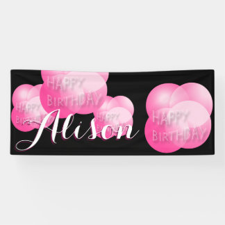 Roze belletjes die een Happy Birthday-banner herha Spandoek