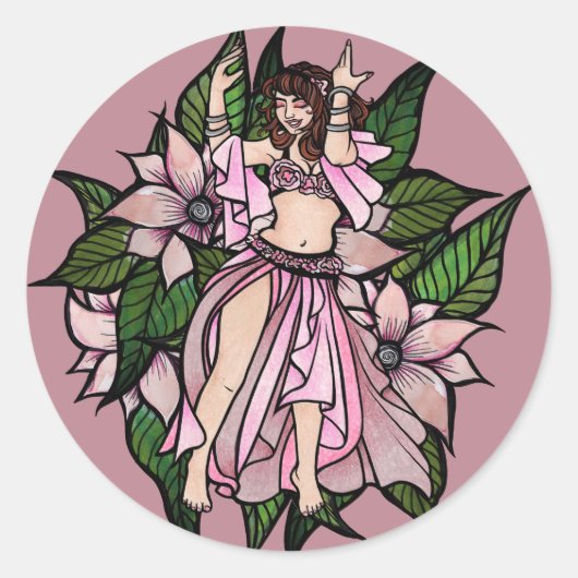 Roze Belly Dancer Shimmy Ronde Sticker (Voorkant)