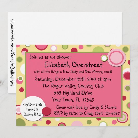 Roze beluisterpartij Baby shower Yum Kaart (Voorkant / Achterkant)