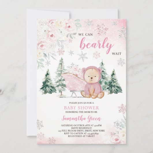 Roze Beren Baby shower Kaart (Voorkant)