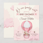 Roze beren babyshower uitnodiging (Voorkant / Achterkant)