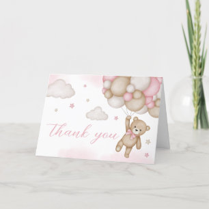 Roze Beren ballon Baby shower Bedankkaart