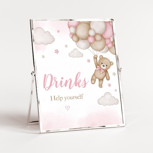 Roze Beren ballon Baby shower Drinken Poster