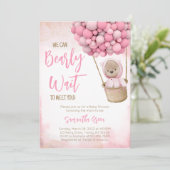 Roze Beren ballon Baby shower Invitation Kaart (Staand voorkant)