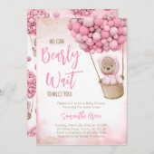 Roze Beren ballon Baby shower Invitation Kaart (Voorkant / Achterkant)