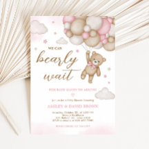 Roze Beren ballon Baby shower Invitation