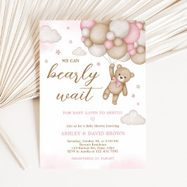 Roze Beren ballon Baby shower Invitation Kaart