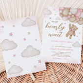 Roze Beren ballon Baby shower Invitation Kaart
