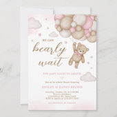 Roze Beren ballon Baby shower Invitation Kaart (Voorkant)