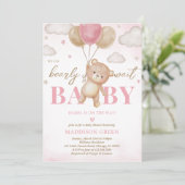 Roze Beren ballon Baby shower Kaart (Staand voorkant)