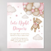 Roze Beren ballon Baby shower Late Night Luiers Poster (Voorkant)