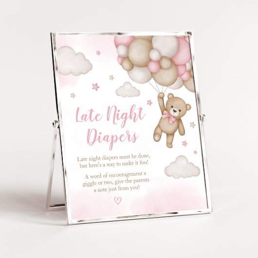 Roze Beren ballon Baby shower Late Night Luiers Poster