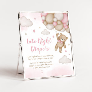Roze Beren ballon Baby shower Late Night Luiers Poster