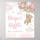 Roze Beren ballon Baby shower luier Raffle Poster (Voorkant)