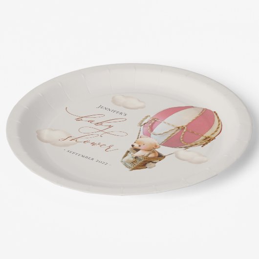Roze Beren ballon Baby shower papier Papieren Bordje (Gekanteld)
