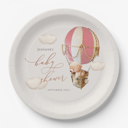Roze Beren ballon Baby shower papier Papieren Bordje (Voorkant)