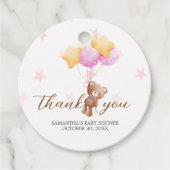 Roze Beren ballon Baby shower rond Bedankjes Labels (Voorkant)
