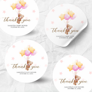 Roze Beren ballon Baby shower Ronde Sticker