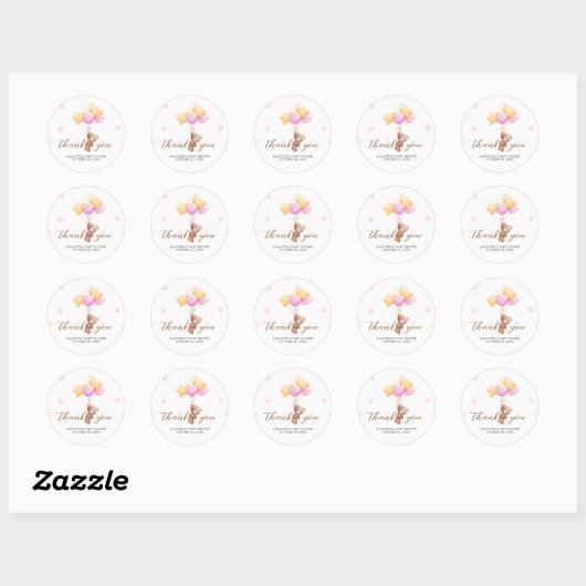 Roze Beren ballon Baby shower Ronde Sticker (Vel)