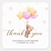 Roze Beren ballon Baby shower Vierkante Sticker (Voorkant)