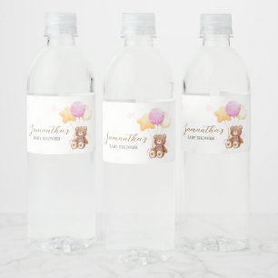 Roze Beren ballon Baby shower Waterfles Etiket