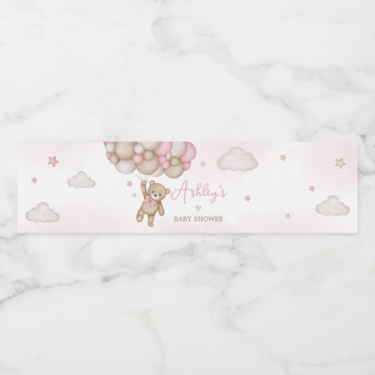 Roze Beren ballon Baby shower Waterfles Etiket (Enkel label)
