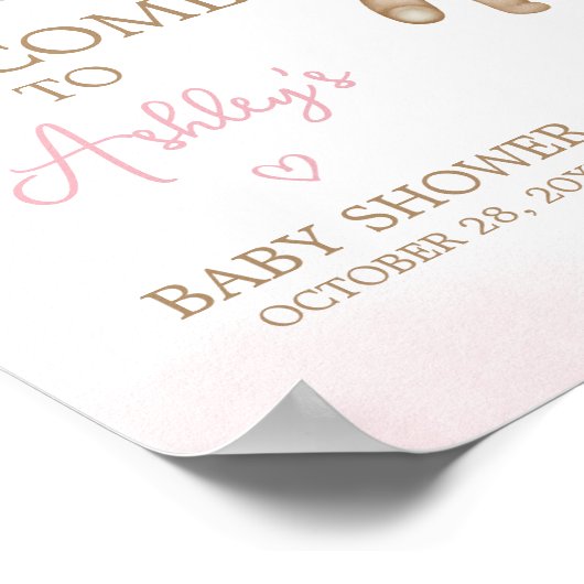 Roze Beren ballon Baby shower Welkom Poster (Hoek)