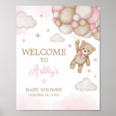 Roze Beren ballon Baby shower Welkom Poster (Voorkant)