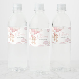 Roze Beren ballon Bearly Wait Baby shower Waterfles Etiket