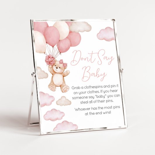 Roze Beren ballon Bearly Wait Zeg geen Baby Poster