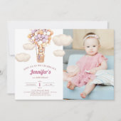 Roze Beren ballonnen eerste uitnodiging voor meisj (Voorkant)