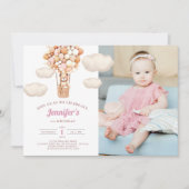 Roze Beren ballonnen eerste uitnodiging voor meisj (Voorkant)