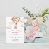 Roze Beren ballonnen eerste uitnodiging voor meisj (Staand voorkant)