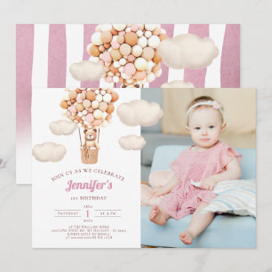 Roze Beren ballonnen eerste uitnodiging voor meisj