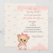 Roze Beren harten We kunnen bijna wachten Baby sho Kaart (Voorkant / Achterkant)