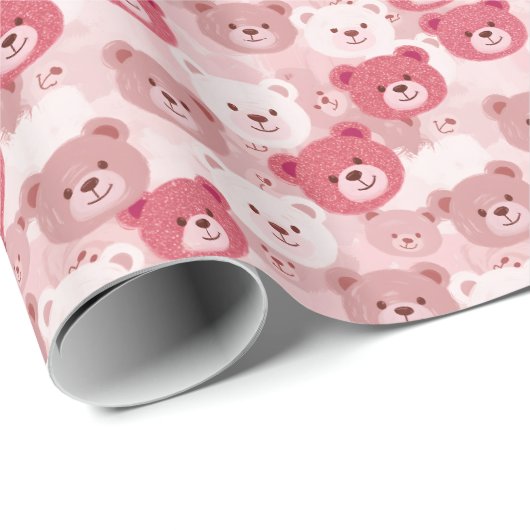 Roze Beren hoofden | Cadeaupapier (Rol Hoek)