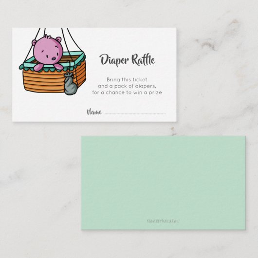 Roze Beren Mand Luier Raffle Ticket Informatiekaartje (Voorkant / Achterkant)