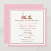 Roze Beren Twins Baby shower Kaart (Voorkant / Achterkant)