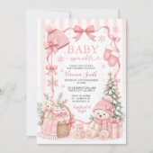 Roze beren Winter Baby Sprinkle Uitnodiging (Voorkant)