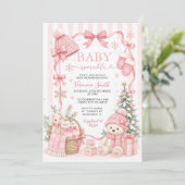 Roze beren Winter Baby Sprinkle Uitnodiging (Staand voorkant)