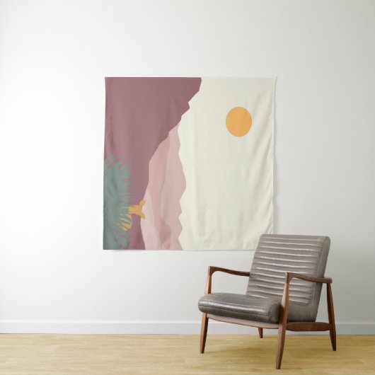Roze bergen boho landschap wandkleed (In Situ (horizontaal))