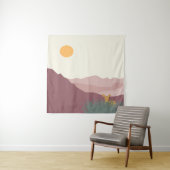 Roze bergen boho landschap wandkleed (In situ)