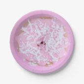 Roze berijpte sprinkle doughnut schattig papier bo papieren bordje (Voorkant)