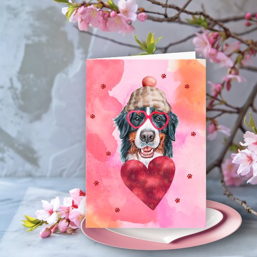 Roze Bernese Mountain Valentijnsdag Gift Dog Kaart