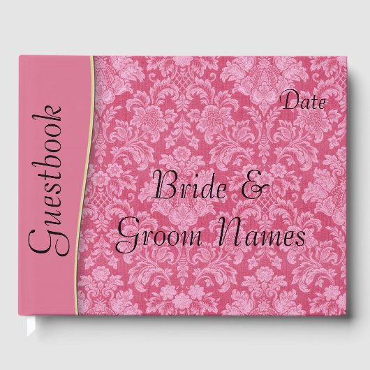 Roze Berry Damask Wedding of Shower Guestbook Gastenboek (Voorkant)