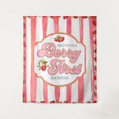 Roze Berry Eerste Aardbei Verjaardag Achtergrond Wandkleed (Voorkant)