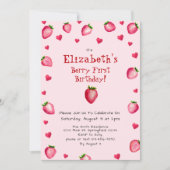 Roze Berry Eerste Verjaardag Strawberry Custom Pho Kaart (Voorkant)