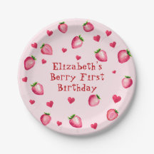 Roze Berry Eerste Verjaardag Strawberry Party Hear